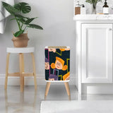 Scandi Square Small Trash Can with Lid Faces 50s Mid Century Pattern Black - One Size - retro tash cans