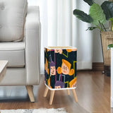 Scandi Square Small Trash Can with Lid Faces 50s Mid Century Pattern Black - One Size - retro tash cans