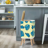 Scandi Square Small Trash Can with Lid Vanilla Yellow with Blue Leaves - One Size - retro tash cans