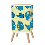 Scandi Square Small Trash Can with Lid Vanilla Yellow with Blue Leaves - One Size - retro tash cans