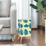 Scandi Square Small Trash Can with Lid Vanilla Yellow with Blue Leaves - One Size - retro tash cans