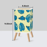 Scandi Square Small Trash Can with Lid Vanilla Yellow with Blue Leaves - One Size - retro tash cans