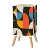 Scandi Style Square Trash Can with Lid Abstract Geometric 60s 70s - One Size - retro tash cans