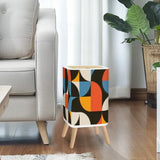 Scandi Style Square Trash Can with Lid Abstract Geometric 60s 70s - One Size - retro tash cans