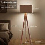 Scandi Wooden Tripod Floor Lamp Warm Brown Mocha Mousse Shade - retro floor lamps