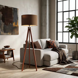 Scandi Wooden Tripod Floor Lamp Warm Brown Mocha Mousse Shade - retro floor lamps