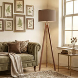 Scandi Wooden Tripod Floor Lamp Warm Brown Mocha Mousse Shade - retro floor lamps