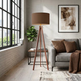 Scandi Wooden Tripod Floor Lamp Warm Brown Mocha Mousse Shade - retro floor lamps