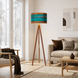 Scandinavian Retro Tripod Floor Lamp - Rustic Wood Grain Brown Blue - retro floor lamps