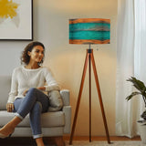 Scandinavian Retro Tripod Floor Lamp - Rustic Wood Grain Brown Blue - retro floor lamps