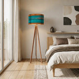 Scandinavian Retro Tripod Floor Lamp - Rustic Wood Grain Brown Blue - retro floor lamps