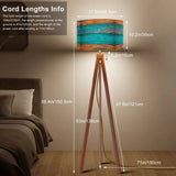 Scandinavian Retro Tripod Floor Lamp - Rustic Wood Grain Brown Blue - retro floor lamps