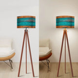 Scandinavian Retro Tripod Floor Lamp - Rustic Wood Grain Brown Blue - retro floor lamps