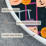 Close-up of round rug edge showing soft top, anti-slip backing and edge binding
