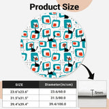 Size chart for teal and black cat round rug with diameter options and 5 mm thickness