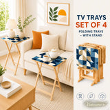 Space-Saving Wooden TV Trays Set | Midcentury Modern Design - 4 Pack - retro tv tray
