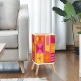 Square Small Trash Can with Lid Orange Pink Yellow Mid Century Pattern - One Size - retro tash cans