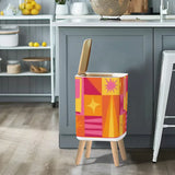 Square Small Trash Can with Lid Orange Pink Yellow Mid Century Pattern - One Size - retro tash cans