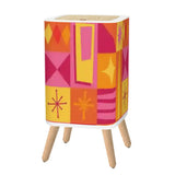 Square Small Trash Can with Lid Orange Pink Yellow Mid Century Pattern - One Size - retro tash cans