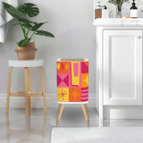 Square Small Trash Can with Lid Orange Pink Yellow Mid Century Pattern - One Size - retro tash cans