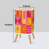 Square Small Trash Can with Lid Orange Pink Yellow Mid Century Pattern - One Size - retro tash cans