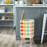 Square Small Trash Can with Lid Retro 50s Mid Century Pattern Beige - One Size - retro tash cans