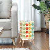 Square Small Trash Can with Lid Retro 50s Mid Century Pattern Beige - One Size - retro tash cans