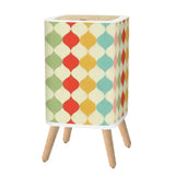 Square Small Trash Can with Lid Retro 50s Mid Century Pattern Beige - One Size - retro tash cans