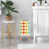 Square Small Trash Can with Lid Retro 50s Mid Century Pattern Beige - One Size - retro tash cans
