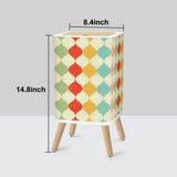 Square Small Trash Can with Lid Retro 50s Mid Century Pattern Beige - One Size - retro tash cans