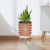 Sunburst 70s Style Planter with Wooden Legs: Retro Midcentury Home Decor - retro plant pot