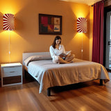 Sunburst Retro Linen Shade Wall Sconces - Midcentury Plug-in Lamp Set of 2 - retro wall sconces