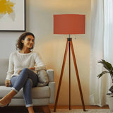 Terracotta Shade Vintage Nordic Wooden Tripod Floor Lamp - retro floor lamps
