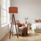Terracotta Shade Vintage Nordic Wooden Tripod Floor Lamp - retro floor lamps