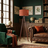 Terracotta Shade Vintage Nordic Wooden Tripod Floor Lamp - retro floor lamps
