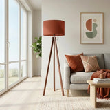 Terracotta Shade Vintage Nordic Wooden Tripod Floor Lamp - retro floor lamps