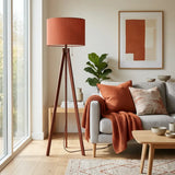 Terracotta Shade Vintage Nordic Wooden Tripod Floor Lamp - retro floor lamps