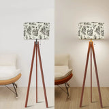 Toile de Jouy Retro Wooden Tripod Floor Lamp: French Vintage Linen Shade - retro floor lamps