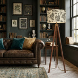 Toile de Jouy Retro Wooden Tripod Floor Lamp: French Vintage Linen Shade - retro floor lamps