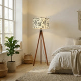 Toile de Jouy Retro Wooden Tripod Floor Lamp: French Vintage Linen Shade - retro floor lamps