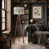 Toile de Jouy Retro Wooden Tripod Floor Lamp: French Vintage Linen Shade - retro floor lamps