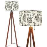 Toile de Jouy Retro Wooden Tripod Floor Lamp: French Vintage Linen Shade - US Plug - retro floor lamps