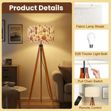 Toile de Jouy Retro Wooden Tripod Floor Lamp: Red White French Vintage - retro floor lamps