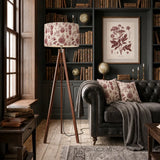 Toile de Jouy Retro Wooden Tripod Floor Lamp: Red White French Vintage - retro floor lamps