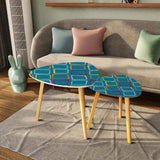 Triangle 50s Retro Tripod Nesting Table Set Blue Geometric - One Size - retro nesting tables