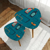 Triangle 60s Retro Tripod Nesting Table Set Cocktail Pattern Blue - One Size - retro nesting tables