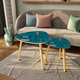 Triangle 60s Retro Tripod Nesting Table Set Cocktail Pattern Blue - One Size - retro nesting tables