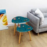 Triangle 60s Retro Tripod Nesting Table Set Cocktail Pattern Blue - One Size - retro nesting tables
