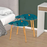 Triangle 60s Retro Tripod Nesting Table Set Cocktail Pattern Blue - One Size - retro nesting tables