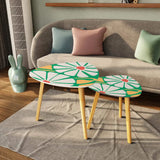 Triangle 60s Retro Tripod Nesting Table Set Daisies on Green - One Size - retro nesting tables